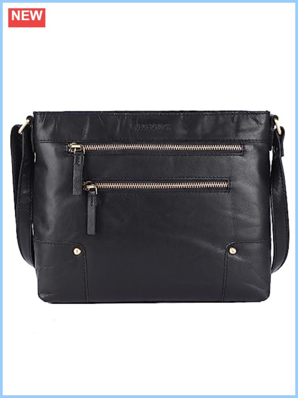 Genuine Leather Crossbody Bag Handmade Triple Zip Adjustable Sling Purse